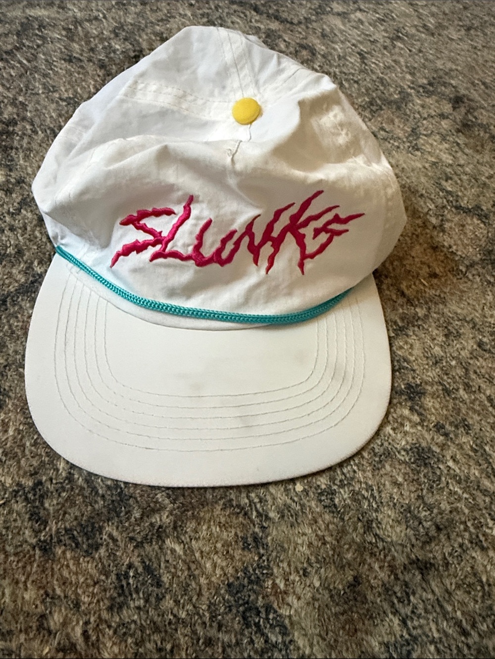 White Unbranded Retro Script Logo Cap with Pink Accent